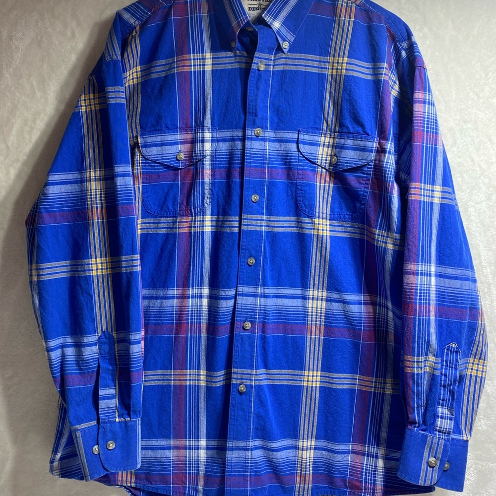 WRANGLER Vintage Painted Desert Blue Plaid Long Sleeve Button-Up Size XLT 90s - Picture 2 of 10